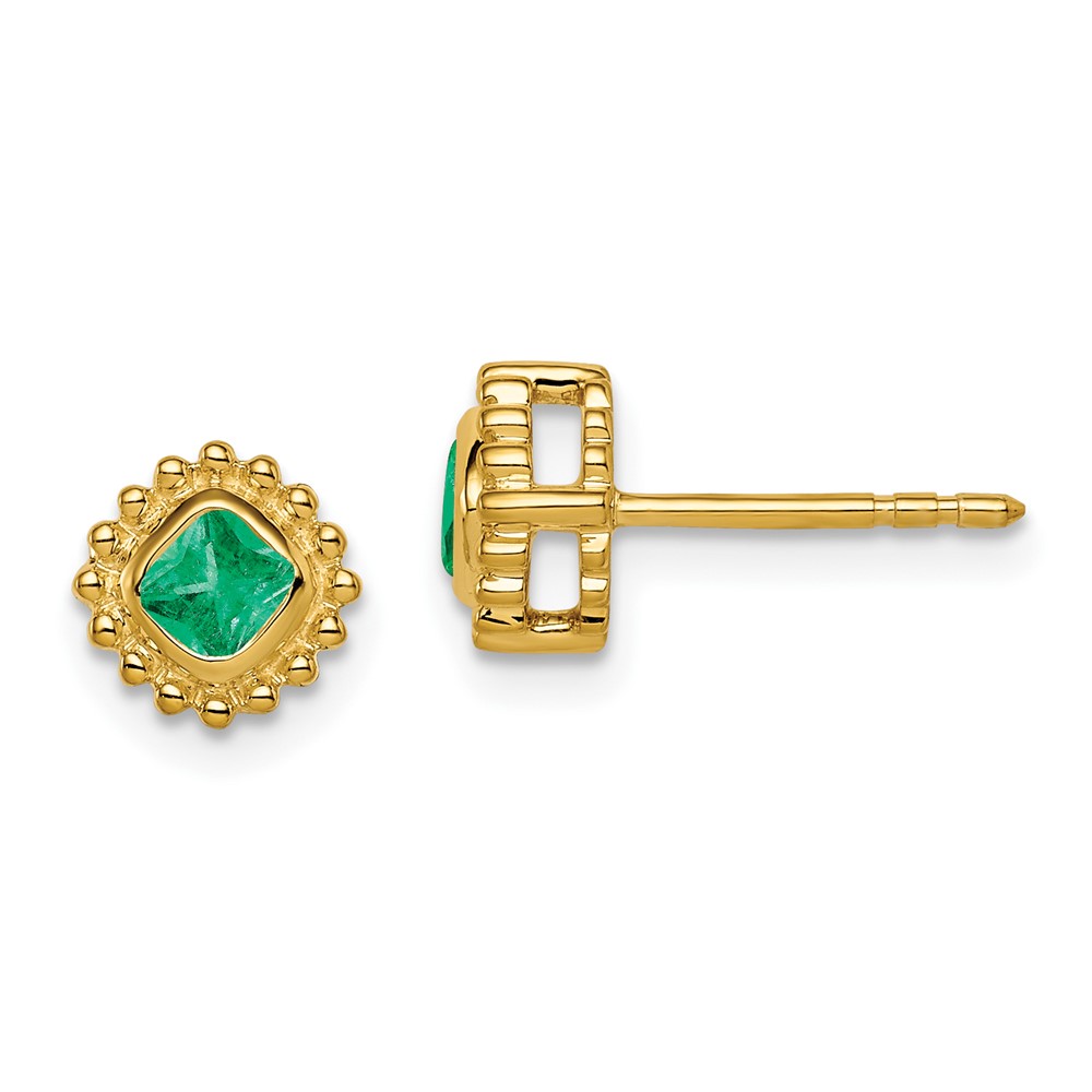EM7201-EM-Y.jpg 14k 3.4mm Cushion Emerald Post Earrings - Image 1