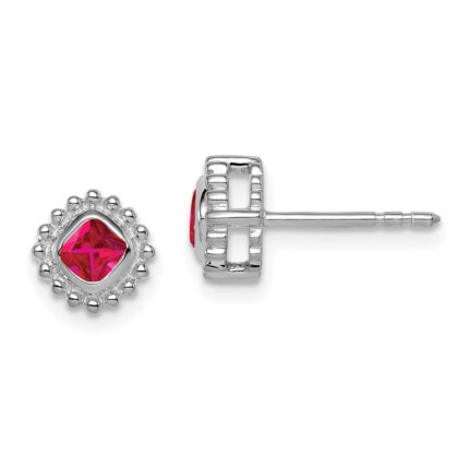 14k White Gold 3.4mm Cushion Ruby Post Earrings