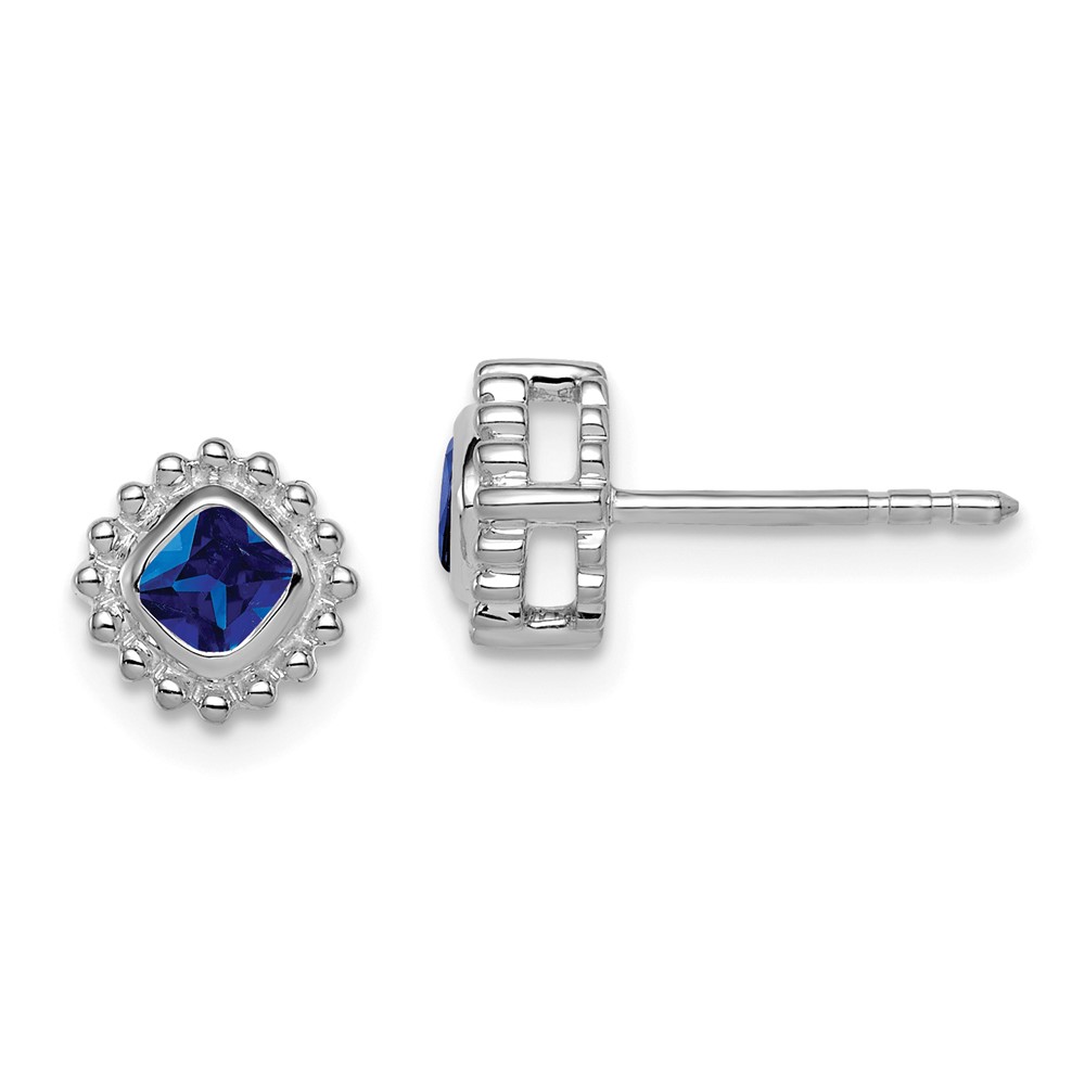 EM7201-SA-1W.jpg 10k White Gold Cushion Sapphire Earrings - Image 1