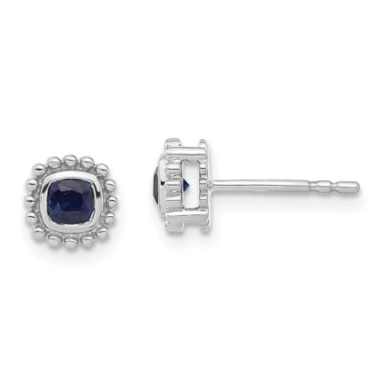 14k White Gold 3.4mm Cushion Sapphire Post Earrings