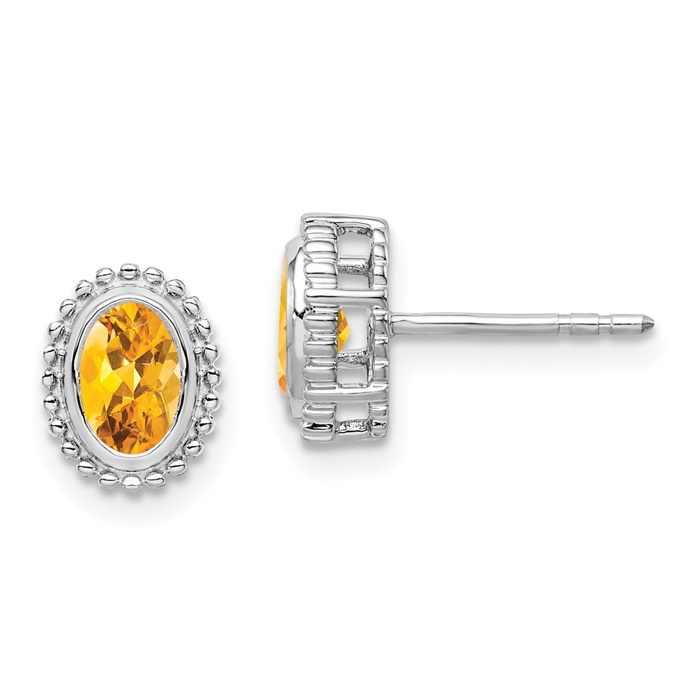EM7202-CI-W.jpg 14k White Gold Oval Citrine Post Earrings - Image 1