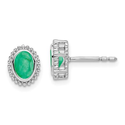 14k White Gold 5x3mm Oval Emerald Post Earrings