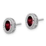 10k White Gold Oval Garnet Post Earrings - Image 2