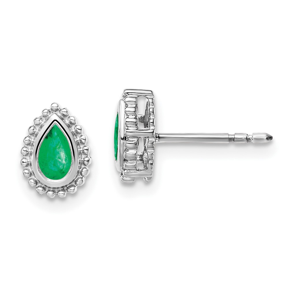 EM7203-EM-W.jpg 14k White Gold 5x3mm Pear Emerald Post Earrings - Image 1