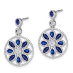 14k White Gold Marquise and Pear Sapphire and Diamond Floral Dangle Post Earrings - Image 2