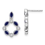 14k White Gold Marquise Sapphire and Diamond Circle Dangle Post Earrings