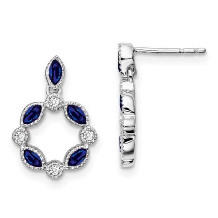 14k White Gold Marquise Sapphire and Diamond Circle Dangle Post Earrings