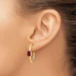 14k 7x5mm Oval Lab Created Ruby and Diamond J-Hoop Post Earrings - Image 3