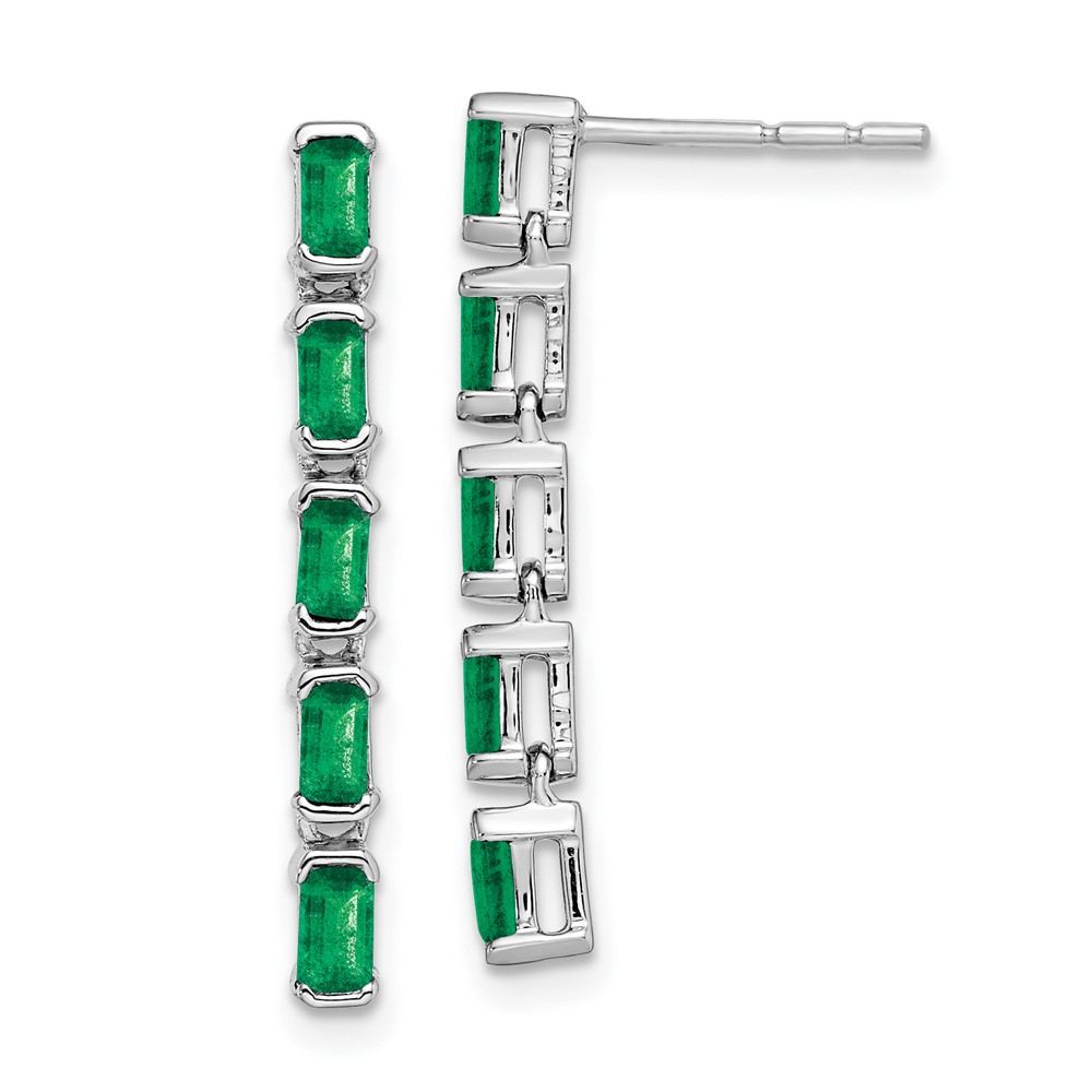 EM7224-EM-W.jpg 14k White Gold Emerald-cut Emerald 5-stone Dangle Post Earrings - Image 1