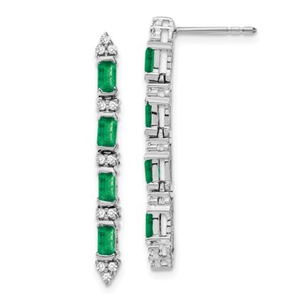 14k White Gold Emerald-cut Emerald and Diamond 4-stone Dangle Post Earrings