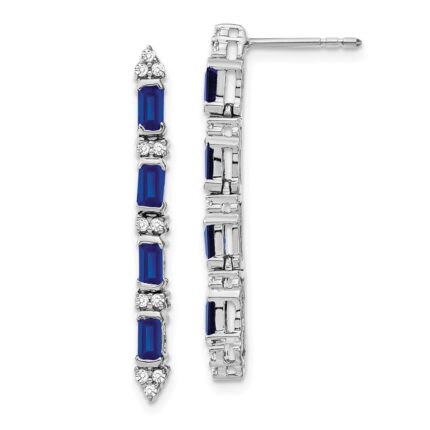 14k White Gold Emerald-cut Sapphire and Diamond 4-stone Dangle Post Earrings