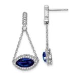 14k White Gold 10x5mm Marquise Lab Created Sapphire and Diamond Chain Dangle Post Earrings