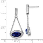 14k White Gold 10x5mm Marquise Lab Created Sapphire and Diamond Chain Dangle Post Earrings - Image 4