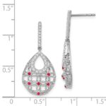 14k White Gold Ruby and Diamond Filigree Teardrop Dangle Post Earrings - Image 4
