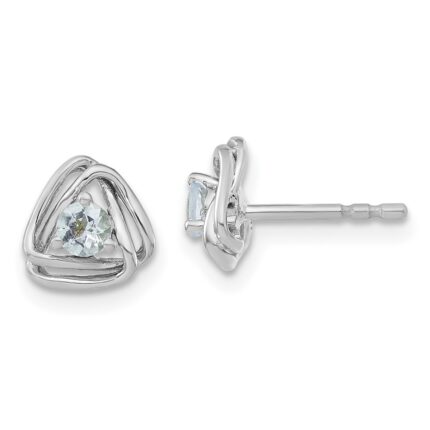 14k White Gold 3mm Round March/Aquamarine Triangle Post Earrings