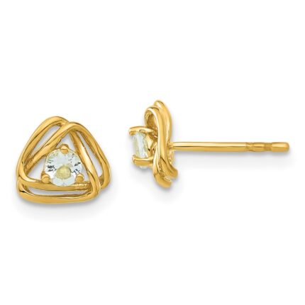 14k 3mm Round March/Aquamarine Triangle Post Earrings