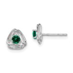 14k White Gold 3mm Round May/Lab Created Emerald Triangle Post Earrings