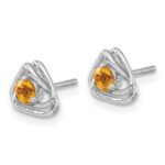 14k White Gold 3mm Round November/Citrine Triangle Post Earrings - Image 2