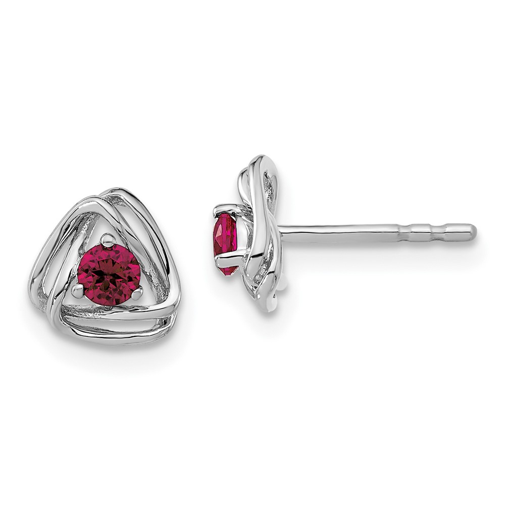 EM7395-CRU-W.jpg 14k White Gold 3mm Round July/Lab Created Ruby Triangle Post Earrings - Image 1