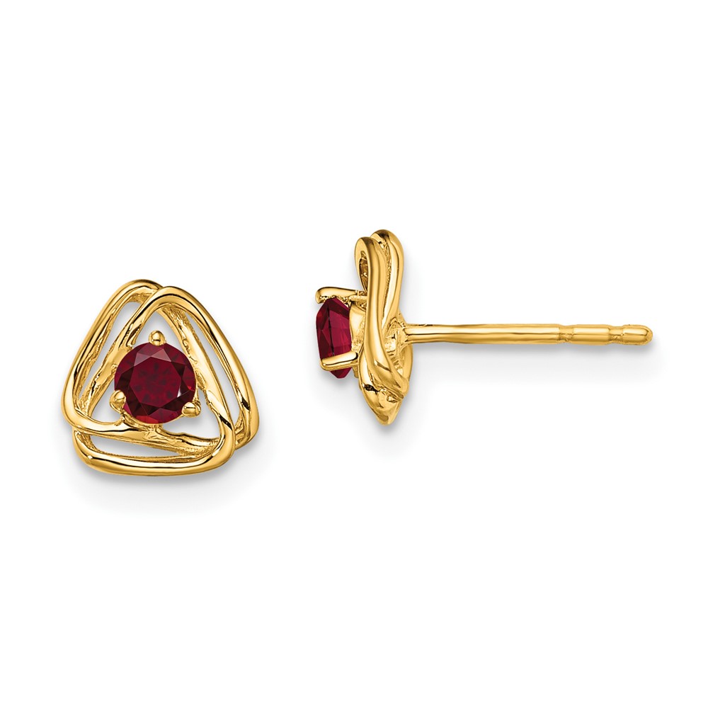 EM7395-CRU-Y.jpg 14k 3mm Round July/Lab Created Ruby Triangle Post Earrings - Image 1