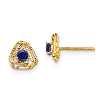 14k 3mm Round September/Lab Created Sapphire Triangle Post Earrings