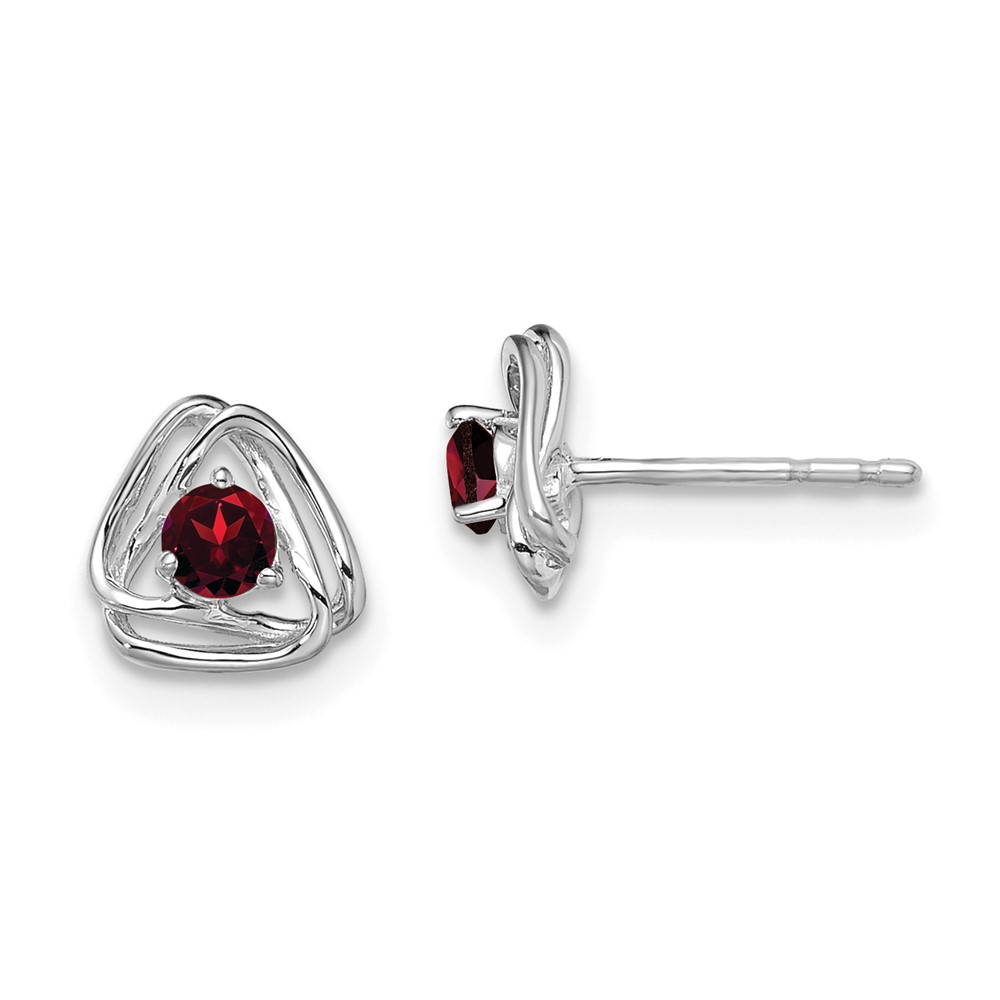 EM7395-GA-W.jpg 14k White Gold 3mm Round January/Garnet Triangle Post Earrings - Image 1