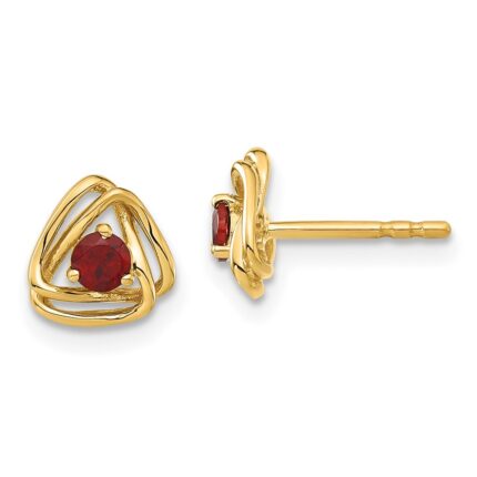 14k 3mm Round January/Garnet Triangle Post Earrings