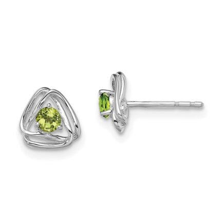 14k White Gold 3mm Round August/Peridot Triangle Post Earrings