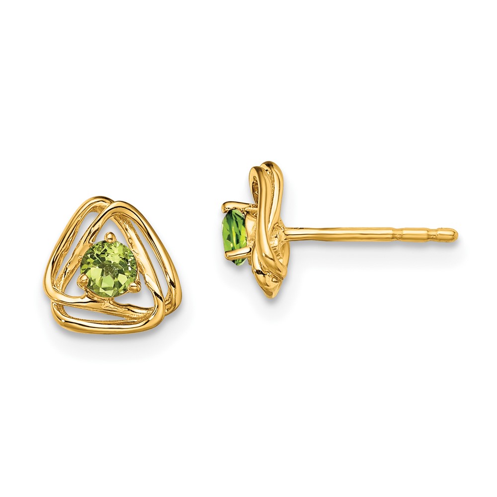 EM7395-PE-Y.jpg 14k 3mm Round August/Peridot Triangle Post Earrings - Image 1