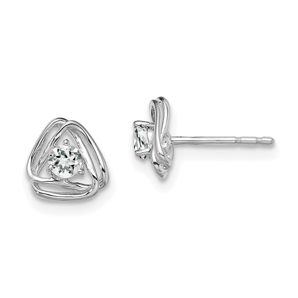 EM7395-WT-W.jpg 14k White Gold 3mm Round April/White Topaz Triangle Post Earrings - Image 1