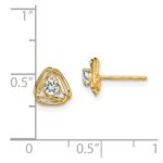 14k 3mm Round April/White Topaz Triangle Post Earrings - Image 4