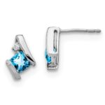 14k White Gold 4mm Cushion December/Blue Topaz and Diamond Post Earrings