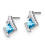 14k White Gold 4mm Cushion December/Blue Topaz and Diamond Post Earrings - Image 2