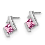 Sterling Silver Antique Cushion Cr. Pink Sapphire and Diamond Earrings - Image 2