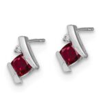 14k White Gold 4mm Cushion July/Lab Created Ruby and Diamond Post Earrings - Image 2