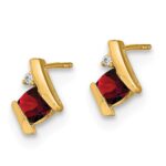 10k Yellow Gold Cushion Garnet and Diamond Earrings - Image 2