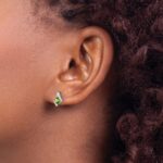 14k White Gold 4mm Cushion August/Peridot and Diamond Post Earrings - Image 3