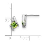 14k White Gold 4mm Cushion August/Peridot and Diamond Post Earrings - Image 4