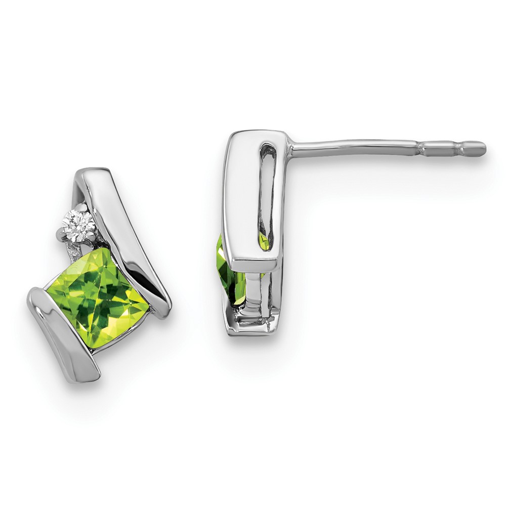 EM7398-PE-003-WA.jpg 14k White Gold 4mm Cushion August/Peridot and Diamond Post Earrings - Image 1