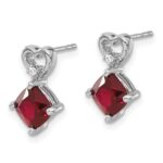 14k White Gold 6mm Cushion July/Lab Created Ruby and Diamond Heart Post Earrings - Image 2