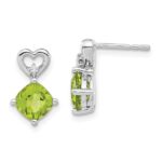 14k White Gold 6mm Cushion August/Peridot and Diamond Heart Post Earrings