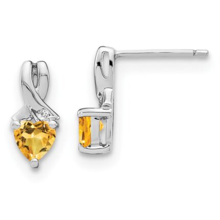 Sterling Silver Rhodium-plated Citrine and Diamond Earrings