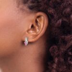 Sterling Silver Rhod-plated Created Pink Sapphire/Diamond Earrings - Image 3