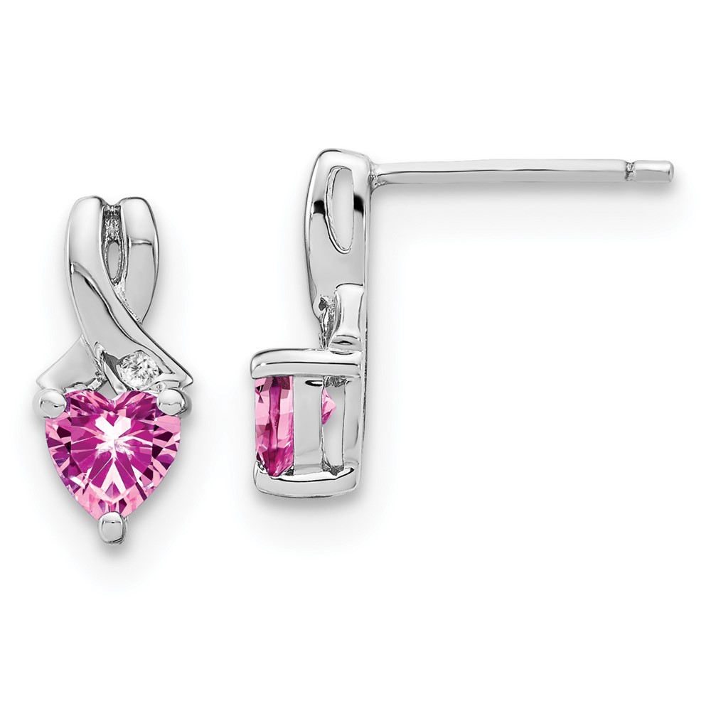 EM7401-CPS-002-SSA.jpg Sterling Silver Rhod-plated Created Pink Sapphire/Diamond Earrings - Image 1
