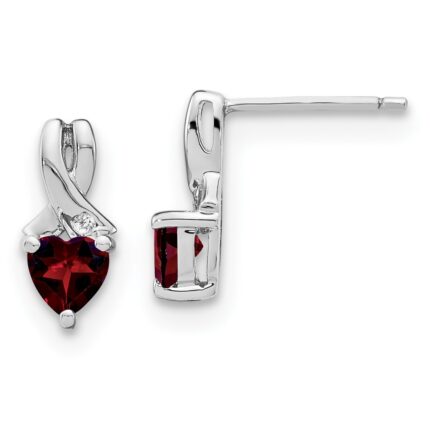 Sterling Silver Rhodium-plated Garnet and Diamond Earrings