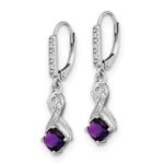 Sterling Silver Rhodium-plated Amethyst and Diamond Earrings - Image 2