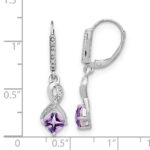 Sterling Silver Rhodium-plated Amethyst and Diamond Earrings - Image 4