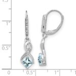 Sterling Silver Rhodium-plated Aquamarine and Diamond Earrings - Image 4