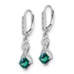 Sterling Silver Rhodium-plated Created Alexandrite and Diamond Earrings - Image 2