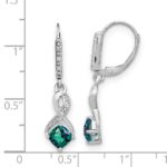 Sterling Silver Rhodium-plated Created Alexandrite and Diamond Earrings - Image 4